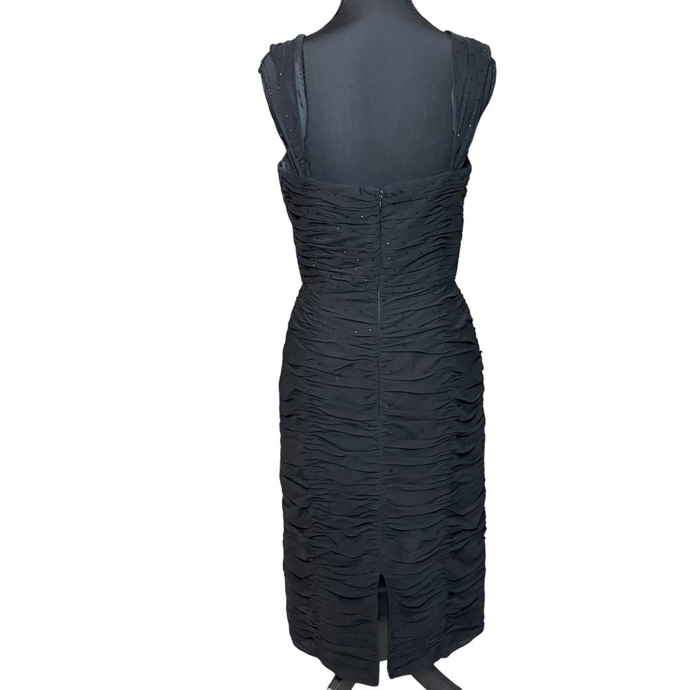 Papell Boutique Evening Black Silk Ruched Beaded Formal Cocktail Party Dress Sz6 - Picture 2 of 10